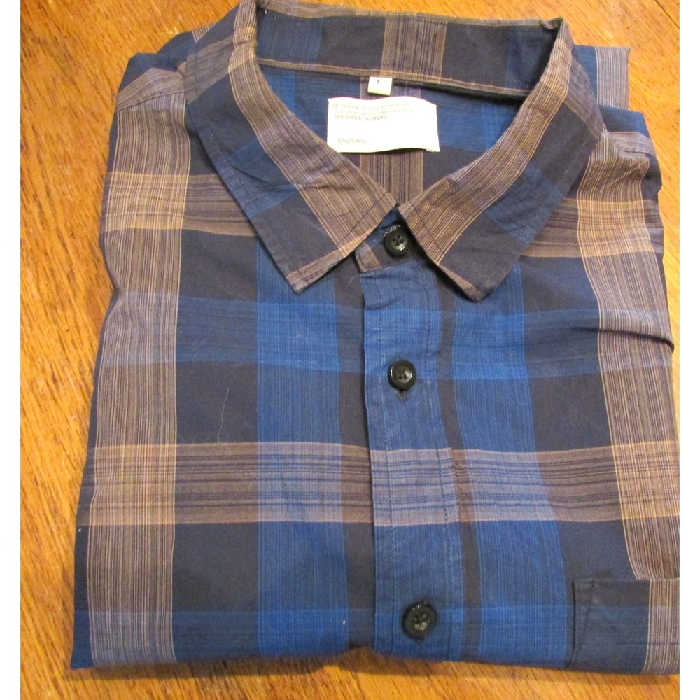 Nutexrol‎ Shirt Mens Large Blue Plaid Short Sleeve Button Front Casual Top